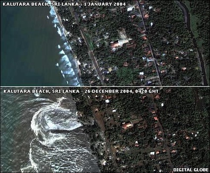 Satellite image - Kalutara before & during the tsunami Satellite image - Kalutara before & during the tsunami