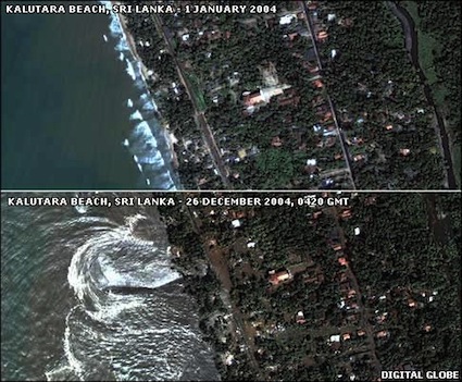 Satellite image - Kalutara before & during the tsunami